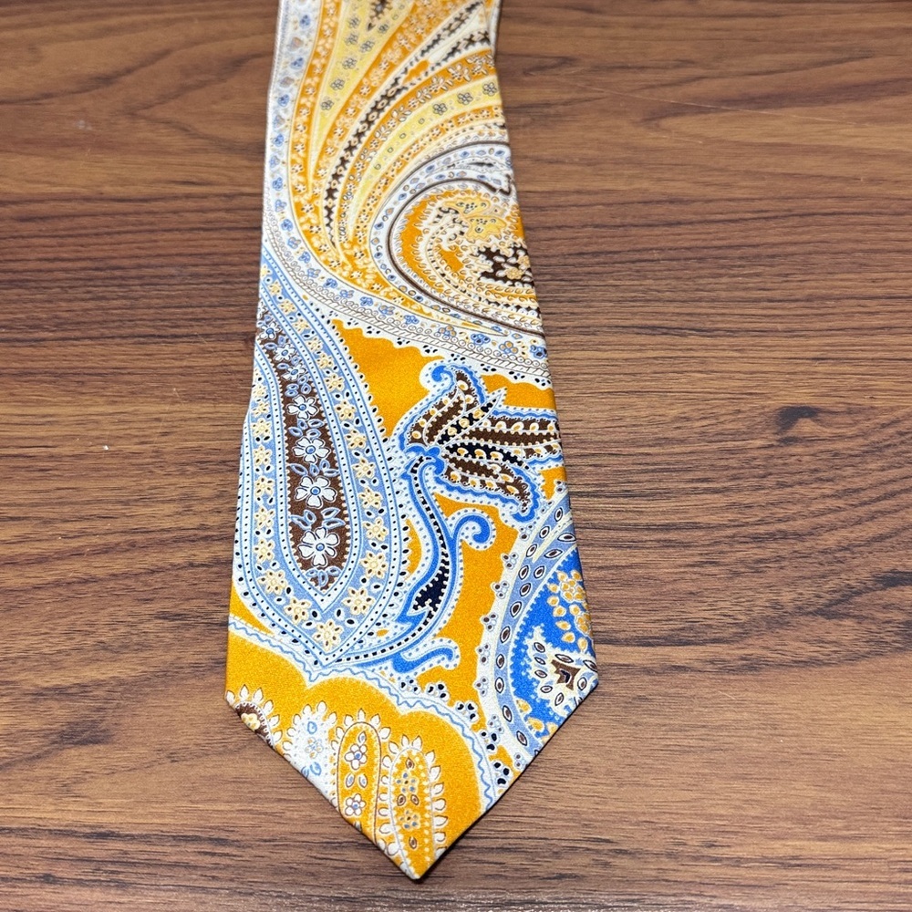 Bresciani Handmade Silk Tie in Gold & Multicolor Wild Baroque & Paisley Pattern.